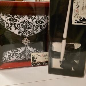 Wedding Bundle Ring Pillow Embroidered  / Guest Pen Black White New Open Box